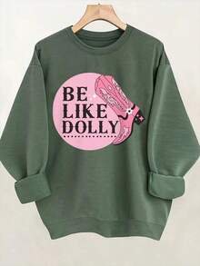 2026 New Years Outfit Women1Pc Women'S Be Like Dolly Graphic Sweatshirt - Pink Boot Print, Casual Crew Neck Pullover, Soft Polyester Blend, Perfect Gift For Independent Women, Ladies Sweaters Women's Minimalist Regular Fit Long Sleeve Sweatshirt - Casual Daily Fits TopLoose And Comfortablewinter Clothes For Women - 黑色 - 查看 8