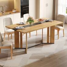 Scandinavian Style Wooden Dining Table, 150 Cm, Oak Finish, 2.8 Cm Thick Top, Non-Slip Pads, Waterproof And Scratch Resistant, Ideal For The Living Room, Kitchen Or Dining Room. - Camel - View 7
