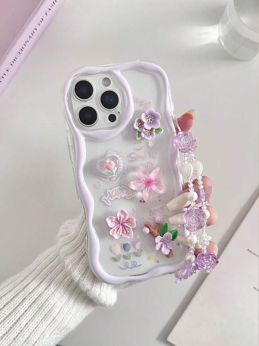 DIY奶油色纹理波浪边亮漆防震手机壳，配串珠手链配件，兼容 17 Pro/17 Air/17/17 Pro Max/16/11/16 Pro/16 Plus/16 Pro Max/16 e/15 Pro Max/13/14/12/XS/XR/7G/8P，Galaxy S25/S25 Plus/S25 Ultra/A16/A36/A26/A56/A50，11/12 Pro/12/12 X/13 Pro/14 Pro/15 Pro，10/9/Note9/12c/Note11 Pro/Note8 Pro