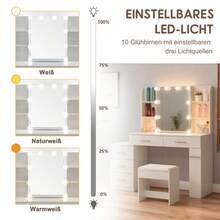 Dressing Table With Mirror, Drawer And LED Lighting - White - View 9