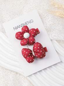 2pcs/Set Polka Dot Flower Bow Princess Hair Clips, Cute & Elegant Handmade Hair Accessories Set (Excluding Card) - Mixed color - View 4