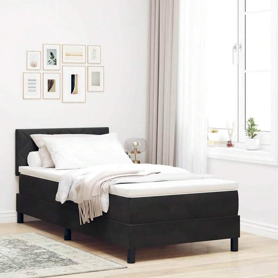 vidaXL Boxspringbett Mit Matratze, Schwarz, 90 X 190 Cm, Stoff - Schwarz - Übersicht 1