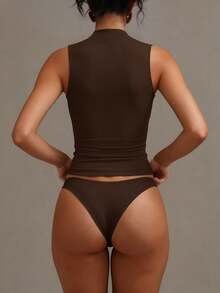 XLLAIS 圆领无袖纯色打底衫，双层弹力修身T恤