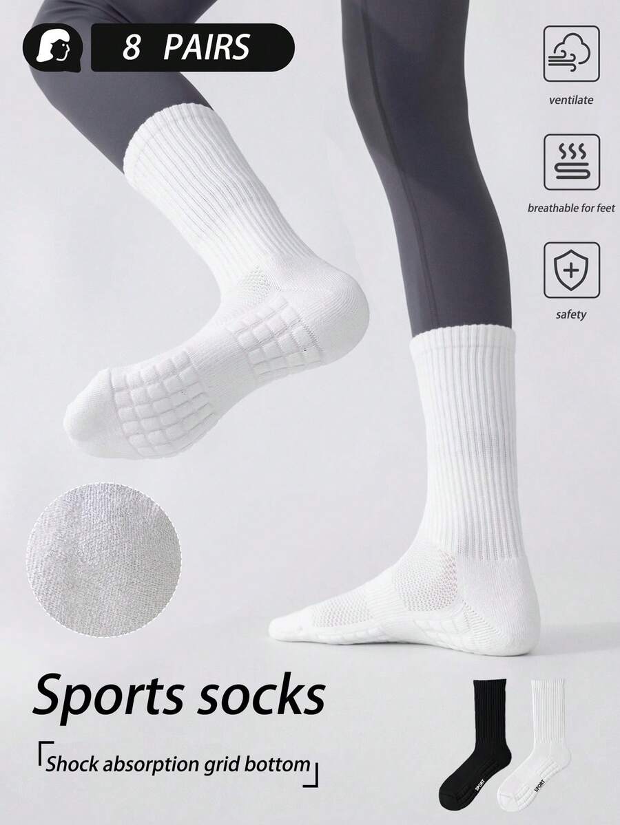 2/5/8 Pairs Women's Mesh Breathable Massage Bottom Knee High Socks, Solid Black & White, Autumn/Winter, Elastic Waist, Simple, Durable, Non-Slip, Basketball, Running - Multicolor - View 1