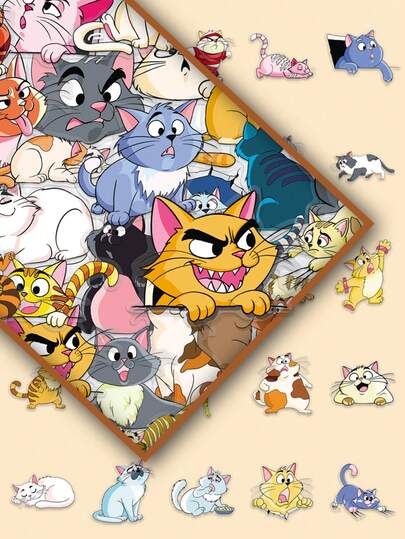 50张可爱卡通猫彩色彩绘贴纸，趣味猫咪透明贴纸，适用于手机壳、留言板装饰