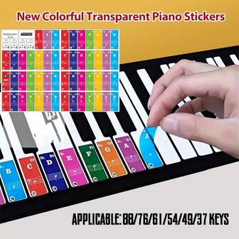 Piano Keyboard Removable Stickers For 88/76/61/54/49/37 Key For Beginners, Musical Note Stickers