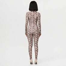 Mono ajustado de manga larga con estampado de pitón, casual para otoño e invierno, para damas - Caqui - Ver 5