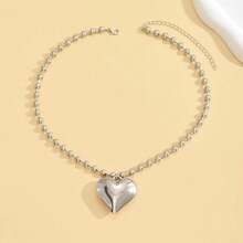 Chunky Heart Necklace Puffy Heart Charm Necklaces Big Pearl Bead Chain Necklaces Adjustable Gold Heart Pendant Statement Necklace Gifts On Birthday Holidays Jewelry For Women,G2-Silver - G2-銀 - 查看 5