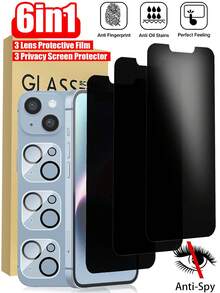 6-In-1 Privacy Screen Protector, Tempered Glass + Printed Lens, Anti-Peeping, Shatterproof Edges, Anti-Fingerprint, Anti-Scratch, Compatible With Apple X/XR/11/12/13/14/15/16/17 Series - Black - View 31