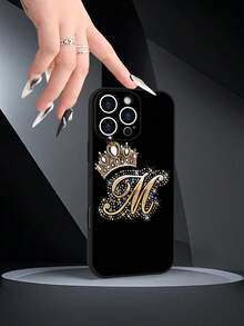 Lujo Ligero, Estilo y Belleza 3-5M 3-5CrownM Funda Corona M M  Funda de Teléfono de Textura Mate Negra, Compatible con 17PROMAX, 17PRO, 17Air, 17, 16PROMAX, 16PRO, 15PROMAX, 15PRO y Todos - Negro - Ver 4