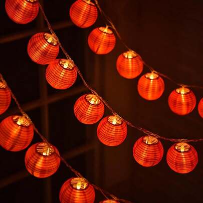 Đèn dây lồng đỏ Tết Nguyên Đán, đèn vòng lồng tròn nhỏ, đèn LED tông màu ấm, thích hợp cho lễ hội, đám cưới, tiệc tùng, sân vườn, trang trí trong nhà/ngoài trời.