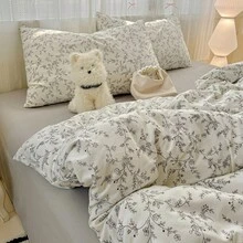 三件套花卉叶子图案柔软舒适床上用品套装，如云朵般柔软的水洗简约风格，假日版被套套装（1个被套+2个枕套），不含填充物，四季皆宜亲肤印花床上用品套装，适用于卧室、客房、特大号、大号、单人床，柔软透气，双面可用，可机洗