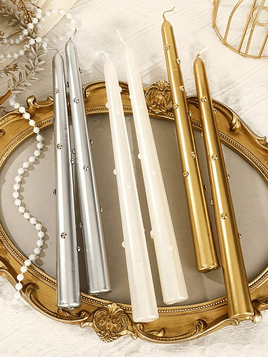 2支珍珠长蜡烛，10英寸欧式电镀彩色珍珠烛台，家用，无烟婚礼蜡烛，烛台蜡烛，适合烛光晚餐，高端氛围摄影道具，情人节礼物，精美礼品