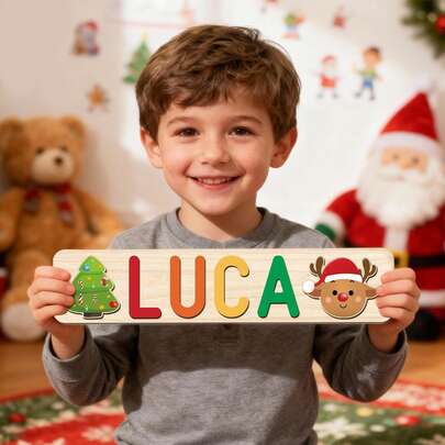 (CUSTOMIZED)1pc Customized Wooden Puzzle,1st Birthday Gift For Toddlers,Preschoolers Toys For 1,2,3,4,5,6 Years Old Children,Montessori Toys For Kids,Early Education Toys For Boys,Cognitive Toys For Girls,Beatiful Color Suitable Girls,Personalized Name Puzzle,Customized 3D Alphabet Jigsaw Puzzle,Hand Grabbing Board,