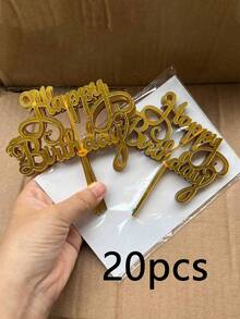 1-40个生日快乐亚克力蛋糕装饰插牌，生日蛋糕装饰，派对装饰，现代字母图案蛋糕装饰插牌，生日派对装饰，送给家人和朋友的完美纪念品 - 彩色 - 查看 12