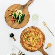 1pc Acacia Wood Cheese Board, Round Kitchen Cutting Board With Handle, Suitable For Meat, Cooked Food, Vegetables, Fruits, Cheese, Pizza, Snacks, 15.96*12.02 Inches And 11.8*7.8 Inches, Ideal For Family Gatherings, Restaurants, Kitchen Utensils, Kitchen Supplies, Tabletop Decor, Suitable For Holidays, Life, Gifts - Turmeric - View 8