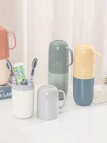 1 pieza Taza portátil y linda para cepillo de dientes, taza para pasta de dientes a prueba de polvo para viajes, caja de almacenamiento para cuidado dental, taza para enjuague - Multicolor - Ver 6