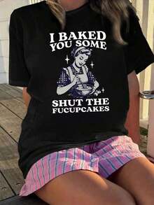 Women's Vintage Punk Rock Dark Style Graphic T-Shirt, Versatile For Spring/Summer, Printed Tee, Vacation Outfit, Summer Dress, Summer Top, Summer Fashion, Music Festival OutfitFashionable Women's Clothing - 黑色 - 查看 1