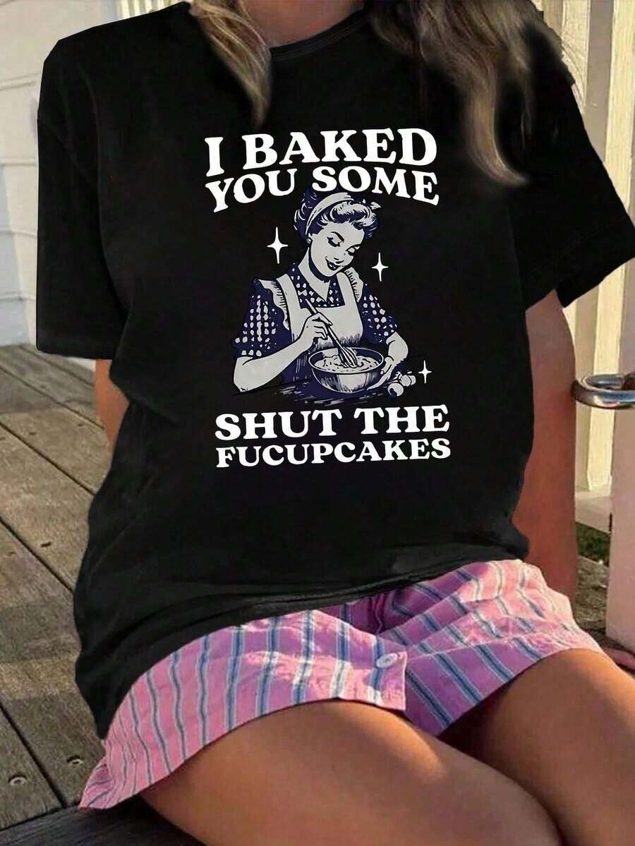 Women's Vintage Punk Rock Dark Style Graphic T-Shirt, Versatile For Spring/Summer, Printed Tee, Vacation Outfit, Summer Dress, Summer Top, Summer Fashion, Music Festival OutfitFashionable Women's Clothing - 黑色 - 查看 1