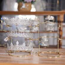 Bride Crown Headband Tiara Support Holder Princess Rhinestones Crown Display Rack Metal Gold Crystal Headbands Organizer - Multicolor - View 3