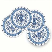 4PC Evil Eye Design Placemats - 15x15inch /38x 38cm , Washable Polyester Round Table Mats, Suitable For Kitchen And Dining Rooms, Blue And White Floral Pattern With Evil Eye Symbol, Suitable For Holiday Parties And Home Decoration, Dining Table Accessories|Evil Eye Pattern|Durable Tableware| Non-Slip/Easy-To-Clean Dining Table Mat| Perfect For Dining Tables And Parties - Nhiều màu - Xem 5