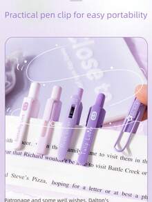 5pcs/Set Quick-Drying Push Button Neutral Pen With St Pen Tip, 0.5mm, Special Brush Pen For Exercises, Cs Cloud Grip, Black Back To School - 淡紫色 - 查看 4