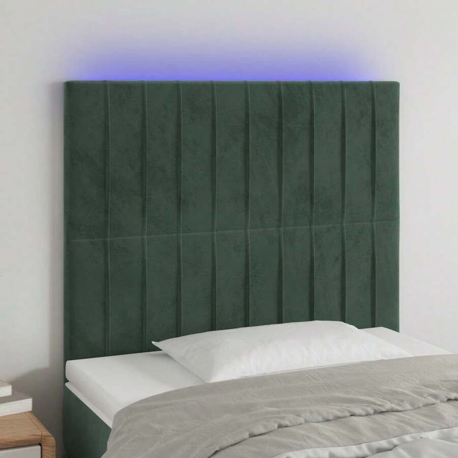 vidaXL Testiera a LED verde scuro 80x5x118/128 cm in velluto - Verde - Visualizzare 1