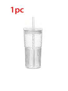 1 件带吸管和盖子的条纹塑料杯 - 20.29 盎司/600 毫升，时尚可重复使用杯子，适用于咖啡/茶/牛奶/冰饮