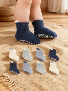 4 Pairs Winter And Autumn Plain-Color Anti-Slip Short Socks, Comfortable And Soft Short-Tube Socks Suitable For Infants, Boys And Girls