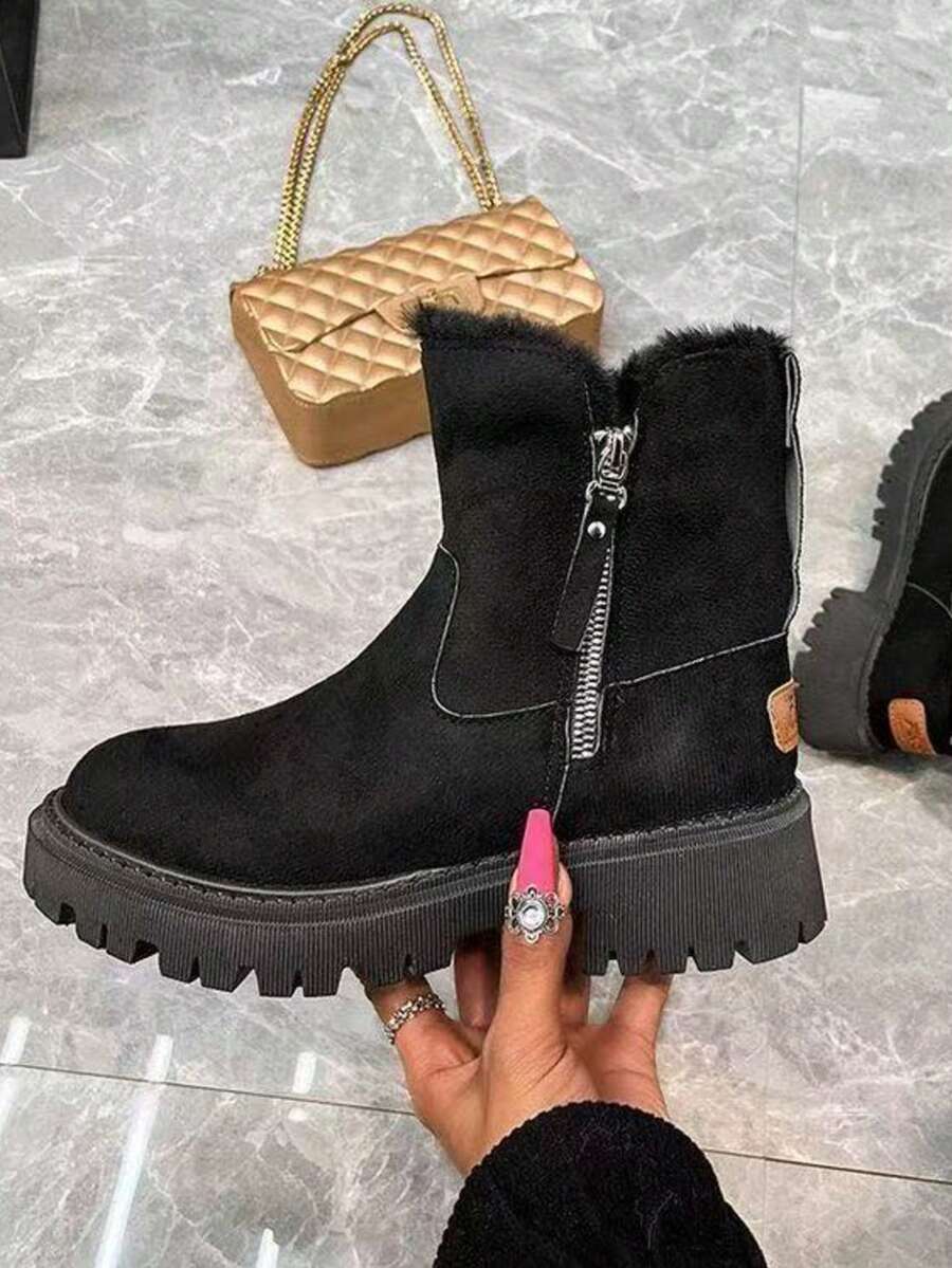 2026 Winter New Style Women's Snow Boots, Anti-Slip Winter Filled Women's Boots - Fashion Mid-Calf Knee-Length Boots - Thick-Topped Women's Ankle Boots, Women's Western Boots - Lightweight And Shock-Absorbing Outdoor Sports Boots - Large Size Women's Leather Boots With Embroidery, Elegant Thick-Topped Shoes - Elegant Women's Shoes - Warm And Insulating Snow Boots, Suitable For Outdoor And Home Winter Women's Boots - Flat Bottom Women's Boots, Perfect Christmas Decorations And Christmas Gifts.EdgyElongate Women's Boots - 黑色 - 查看 1