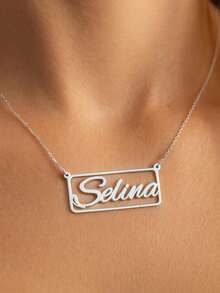 1 pezzo Serie di collane con forme geometriche, personalizzate con nome, gioiello in acciaio inossidabile placcato oro 18k, adatto per abbigliamento quotidiano, regalo di Natale, regalo di San Valentino, regalo di moda, regalo per la festa della mamma, inclusa confezione regalo. - rettangolo - Visualizzare 5