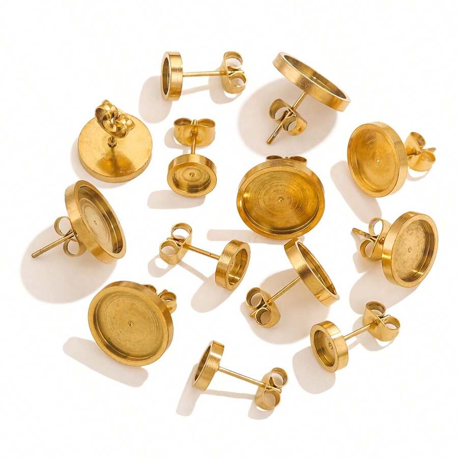 10个6/8/10/12毫米不锈钢扁平耳钉底座，带树脂凸面宝石托盘，DIY珠宝制作批发 - 耳環托 - 查看 1