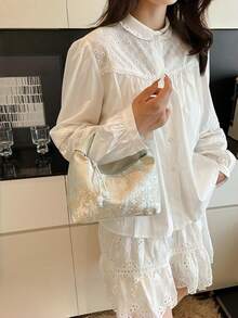 2025 New Chinese Style Pink Brocade Embroidered Dumpling Bag, Fashionable And Casual Crossbody Bag, Small And Exquisite Dumpling Bag, Suitable For Commuting And Dates. - Multicolor - View 6