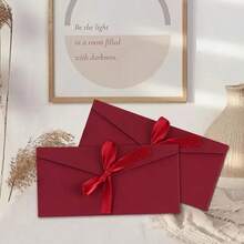 5/10个珠光纸特制纸丝带红色信封一包 #手工蝴蝶结邀请函 #婚礼或节日贺卡制作创意邀请函 #活动邀请函信封 - 彩色 - 查看 1