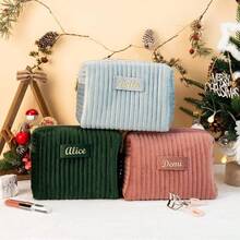 个性化圣诞礼物：绣有名字的化妆包，是伴娘礼物、婚礼回礼、旅行洗漱包、化妆包、女士生日礼物和母亲节礼物的理想之选——也是完美的婚礼礼物，或在节日期间送给母亲和家人的贴心礼物，少女时代风格 - 彩色 - 查看 5