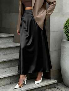 EARO Plus Size Satin Skirt, Fashionable, High-Quality, Versatile, Elegant