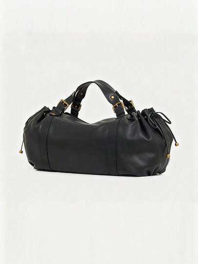 Women's Bag Boston Bag Solid Color Simple Drawstring Design Handbag Work Commuter Bag One-Shoulder Cross-Body Tote Soft Pu Bag