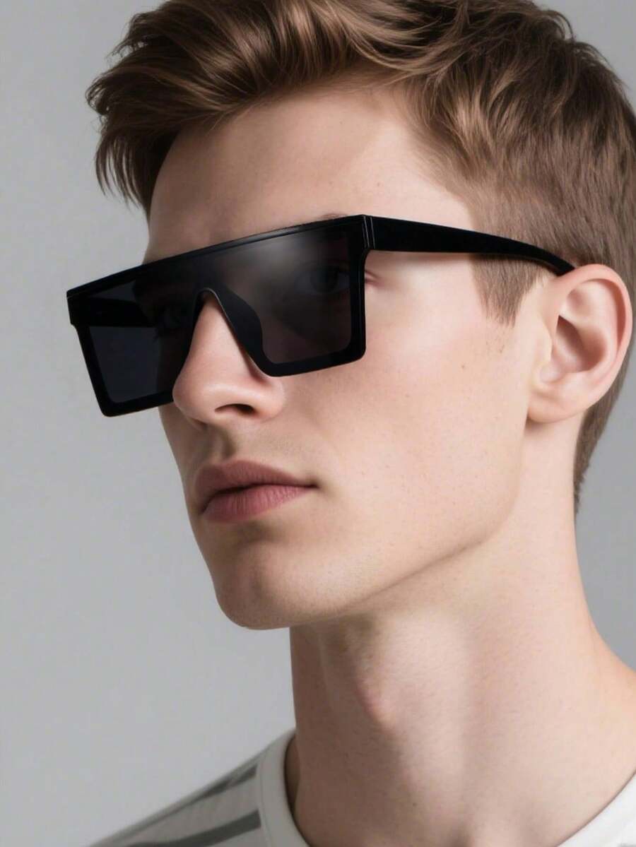 1 PC Men's Flat-Top Square Fashion Glasses, Suitable For Everyday Use - Multicolor - View 1
