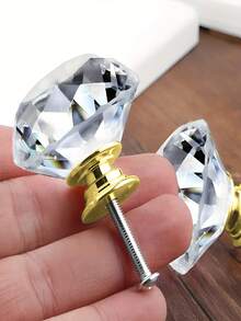 6pcs Diamond Crystal Glass Cabinet Drawer Knobs, Single Hole Cupboard Furniture Hardware, Diamond Design Crystal Glass Handles, Cabinet Knobs, Drawer Pulls, Kitchen Cabinet Handles, Furniture - Multicolor - View 10