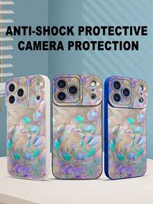 1 pieza Funda de teléfono con diseño de flores en efecto iridiscente y colores cambiantes, estilo moderno ideal para amantes de la moda brillante y arte visual, protección elevada para lente con diseño de ojo, resistente a golpes, compatible con iPhone17 ProMax/16/15/14/13/12/11/Plus/Pro/ProMax, compatible con Galaxy A34/A35/A54/A55, Galaxy S20/S21/S22/S23/S24/S25 Ultra/Plus, compatible con Galaxy/Redmi/Honor/OPPO/ViVo - Blanco - Ver 8