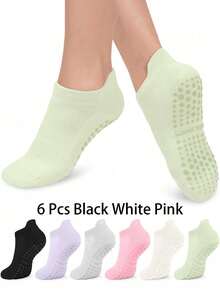 6 双女士彩色瑜伽袜，带抓地力和脚踝袖口，透气短款瑜伽/舞蹈袜，适合运动、芭蕾、瑜伽，2/6/10/12/20/30 双装可选 - 彩色 - 查看 23