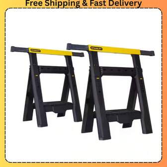 Sawhorse Adjustable Folding Plastic Set 1000 Lb Heavy Duty Work 2-Pack