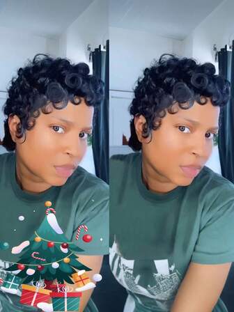 Curly Short Human Hair Wig For Black Women Black Pixie Cut Wig Wig For Women Human Hair Pixie Wig For Women None Lace Front Full Machine Made 1B Black Short Wigs For Black Women Layered Pixie Haircut Wigs With Bangs Human Hair For Christmas,Daily Use