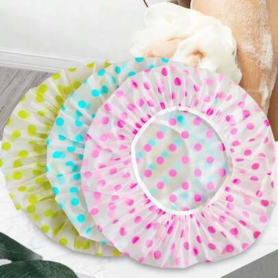 3pcs Polka Dot Pattern Shower Cap, Colorful Multifunction Bath Cap For Household Home Bathroom Decor Fall Decor Back To School