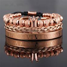 3pcs Crown Beaded Bracelet Set, Floral Pattern, Adjustable Length, Men's Accessory - 3-piece Set - View 6
