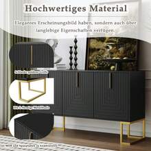 Modern 3-Türiges Sideboard Mit Verstellbaren Regalen, U-Förmigen Schranktüren Und Metallgriffen Und Sockel Für Esszimmer Und Küche (Schwarz) - Black - View 7
