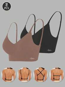 2pcs Women's Seamless Backless Strapless Bra - Lightweight & Breathable Thin Bridallingerie, Adjustable & Convertible Shoulder Straps, Light Support (Ideal For A/B Cup) - Wedding, Formal Dress, Camisole Underwear,Fall & Winter Wear - Multicolor - View 3