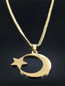 1 Peça Colar com Corrente de Aço Inoxidável em Formato de Lua Crescente e Estrela Islâmica do Ramadã, Pingente de Jóia na Cor Dourada, Acessório de Moda Presente Adequado para Uso Diário por Homens e Mulheres, Requintado para Halloween, Natal, Dia do Professor, Feriados, Aniversário