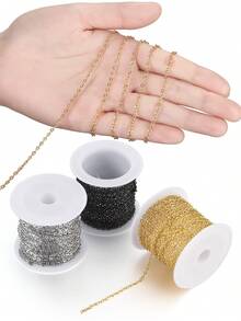 16.4ft 2mm 304 Stainless Steel Chains Flat Cable Link Chain Bulk For Jewelry Making DIY Craft - 黑色 - 查看 3