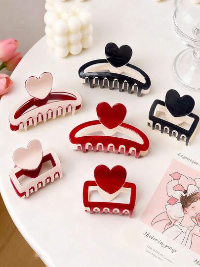 心形撞色发夹，清新甜美，情人节百搭发饰